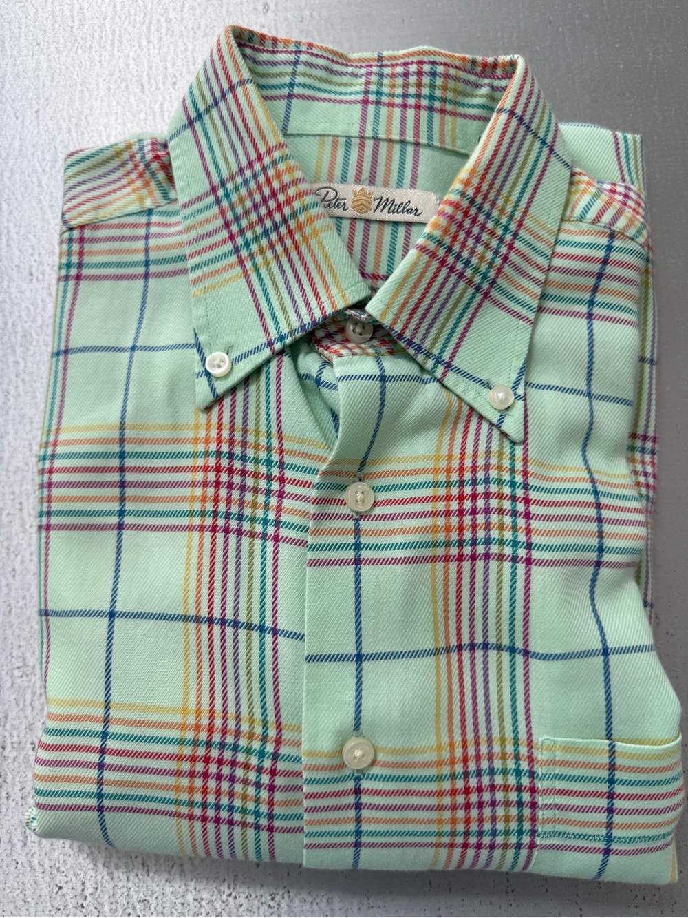 Peter Millar Mint Green Plaid Button-Down Shirt